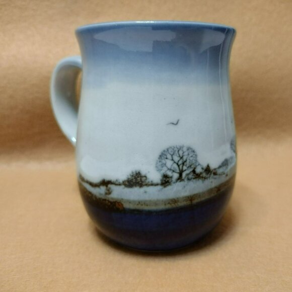 Handcrafted Ceramic Mug With Winter Tree Scene, Otagiri Stoneware Style Blue - Picture 4 of 8